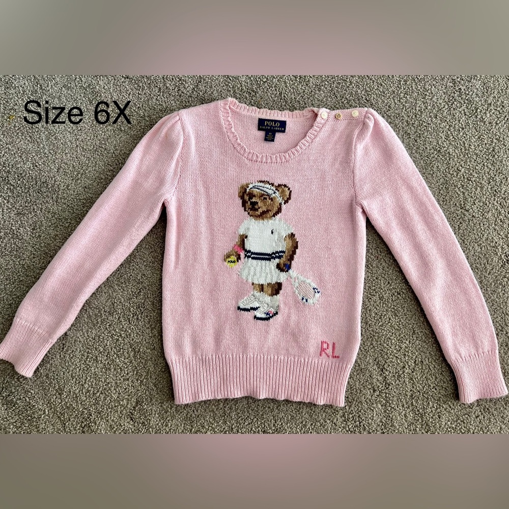 POLO Baby Pink Girl Tennis Bear Knit Sweater